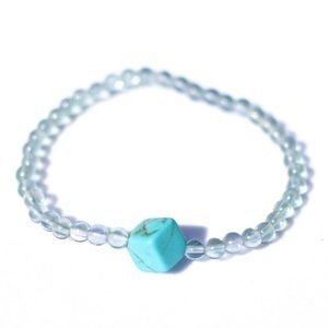 Blue Flourite and Turquoise Cube Stretch Bracelet